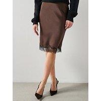 Mango Satin Lace Skirt - Brown