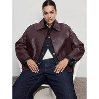 Mango Faux Leather Jacket With Pockets - Burgundy