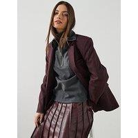Mango Straight Suit Jacket With Lapel Pockets - Burgundy