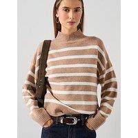 Mango Oversized Striped Turtleneck Jumper - Brown