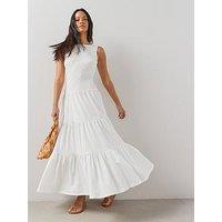 The Very Collection Sleeveless Textured Tiered Maxi Dress - White