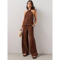 The Very Collection Textured Wide Leg Trouser Co-Ord - Brown