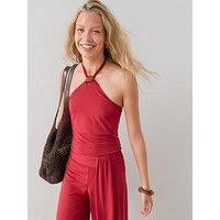 The Very Collection Bead Halter Top Co-Ord - Red