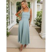 Ax Paris Square Neck A-Line Midi Dress - Duckegg