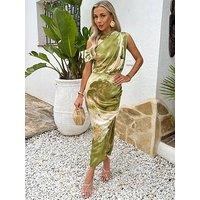 Ax Paris Marble Print Off The Shoulder Midi Dress - Lime