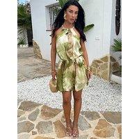 Ax Paris Marble Print Racer Neck Bubble Hem Mini Dress - Lime