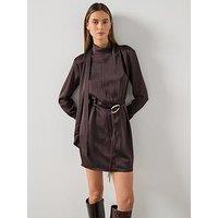 Mango Satin Dress With Scarf Detail - Brown