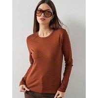 Mango Long Sleeve Cotton T-Shirt - Red Brown