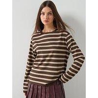 Mango Long-Sleeved Striped T-Shirt - Brown