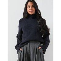 Mango Perkins-Neck Sweater With Button Detail - Navy