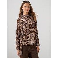 Mango Animal-Print Blouse With Scarf- Black