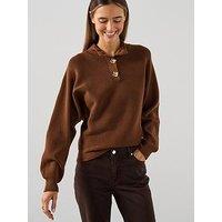 Mango Turtleneck Jumper With Jewel Buttons - Brown