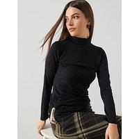 Mango Turtleneck Sweater With Brooch - Black