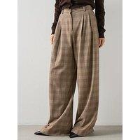 Mango Wide-Leg Check Suit Trousers - Brown