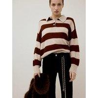 Mango Polo Neck Striped Jumper - Brown