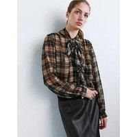 Mango Blouse With Check Pattern And Foulard Collar - Black