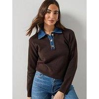 Mango Combined Shirt-Collar Sweater - Brown