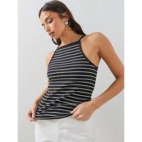 The Very Collection Stripe Strappy Ribbed Cami Top - Black