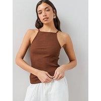 The Very Collection Strappy Ribbed Cami Top - Brown