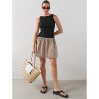 The Very Collection Ribbed Woven Mix Mini Dress - Black