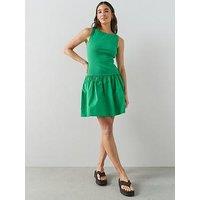 The Very Collection Ribbed Woven Mix Mini Dress - Green