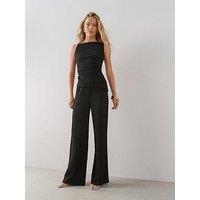 The Very Collection Textured Wide Leg Trousers - Black