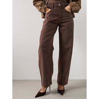 Mango High-Waisted Barrel Jeans - Brown