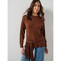 Mango Wool Blend Knot Sweater - Brown