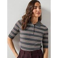 Mango Striped Ribbed-Knit Sweater Grey