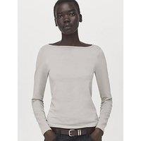 Mango Cotton Boat Neck Long Sleeve T-Shirt - Grey