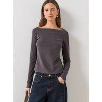 Mango Cotton Boat Neck T-Shirt - Charcoal