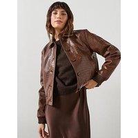 Mango Croc Effect Bomber Jacket - Brown