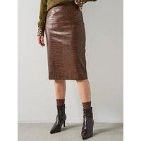 Mango Croc-Effect Midi-Skirt - Brown