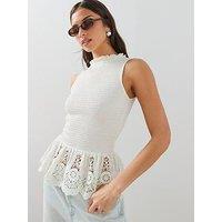The Very Collection Sleeveless Shirred Frill Hem Top - Cream