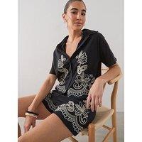 The Very Collection Embroidered Shirt Co-Ord - Black