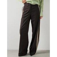 Mango Wide-Leg Trousers With Contrasting Stripe - Brown