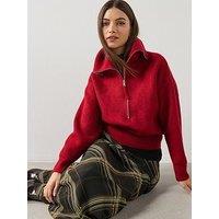 Mango Sweater With Funnel Neck And Zip - Burgundy