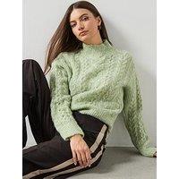 Mango Braided Jumper With High Neck - Green