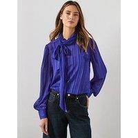 Mango Striped Blouse With Scarf - Blue