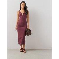 The Very Collection Trim Detail Ribbed Midaxi Dress - Berry