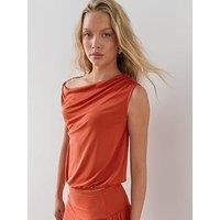 The Very Collection Draped Off Shoulder Top Co-Ord - Orange