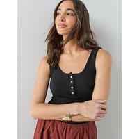 The Very Collection Button Front Textured Vest - Black