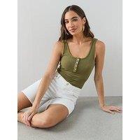 The Very Collection Button Front Textured Vest - Green