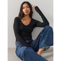 The Very Collection Deep V Neck Raglan T-Shirt - Black