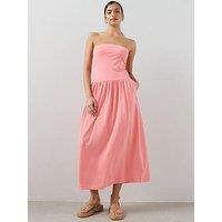 The Very Collection Bandeau Cotton Midaxi Dress With Pockets - Coral