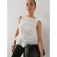 The Very Collection Textured Peplum Top - Cream