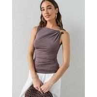 The Very Collection Trim Shoulder Draped Top - Taupe