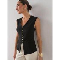 The Very Collection Button Through Sleeveless Top - Black
