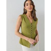 The Very Collection Button Through Sleeveless Top - Green
