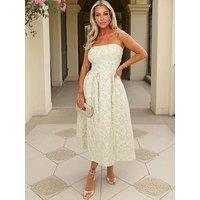 Ax Paris Floral Jacquard Bandeau A-Line Midi Dress - Sage